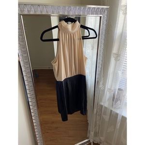 High-Neck faux leather cocktail dress